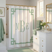 Sage Green and White Greek Key | Monogrammed Shower Curtain