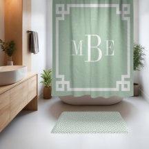 Sage Green and White Greek Key | Monogrammed