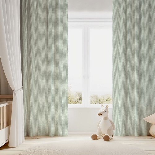 Sage Green and White Herringbone Blackout Curtains