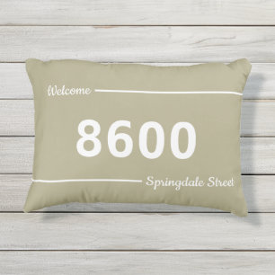Sage Green and White House Numbers Street Address Outdoor Pillow