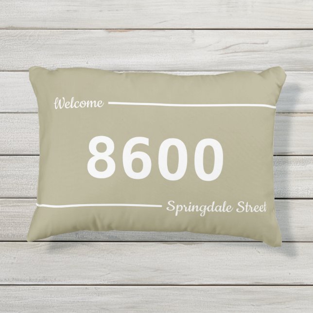 Sage Green and White House Numbers Street Address Outdoor Pillow (Back)