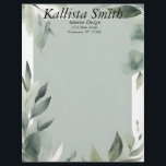 Sage Green and White Leaves Letterhead<br><div class="desc">Green and white leaves surround a sage green interior space on this beautiful letterhead that's perfect for a professional or for use at home.  The back is plain green,  in the same shade as the front.</div>
