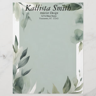 Sage Green and White Leaves Letterhead