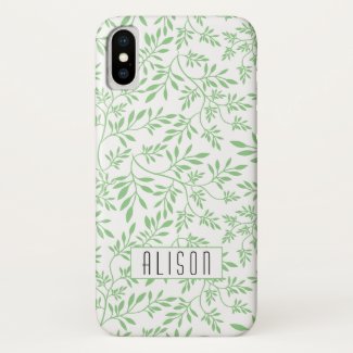 Sage green and white leaves pattern Case-Mate iPhone case
