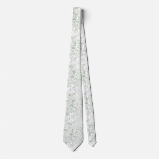 Sage Green and White Marbled Abstract  Neck Tie (Front)