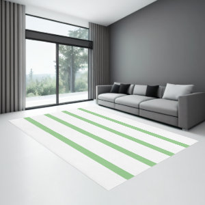 Sage Green and White Minimal Stripes Office Rug