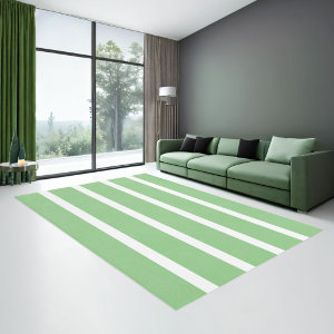 Sage Green and White Minimal Stripes Rug