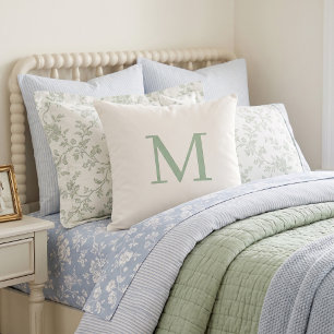 Sage Green and White Minimalist Monogram Throw Pillow