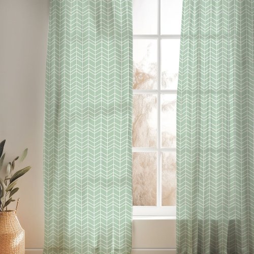 Sage Green and White Modern Herringbone Sheer Curtains