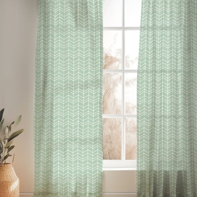 Sage Green and White Modern Herringbone Sheer Curtains (Creator Uploaded)
