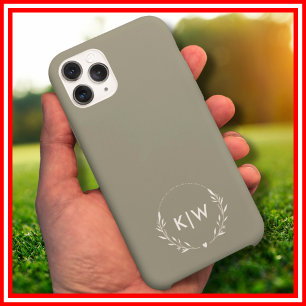 Sage Green and White Modern Initials Monogram iPhone 16 Pro Max Case