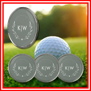 Sage Green and White Modern Initials Monogram Golf Ball Marker
