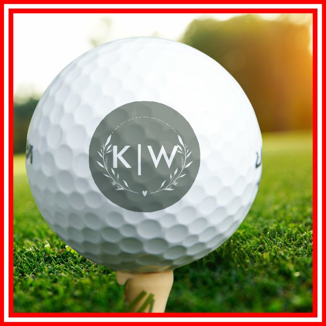 Sage Green and White | Modern Initials Monogram Golf Balls (Creator Uploaded)