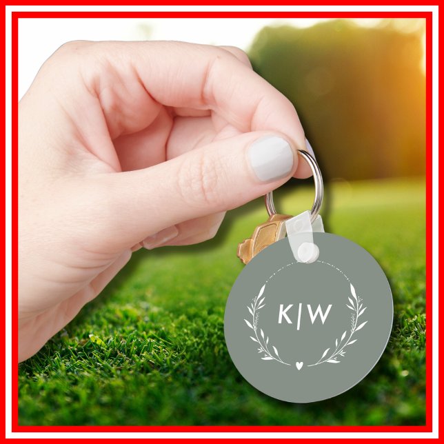 Sage Green and White | Modern Initials Monogram Keychain (Creator Uploaded)