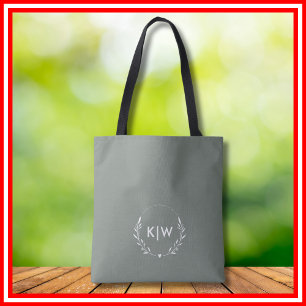 Sage Green and White   Modern Initials Monogram  Tote Bag