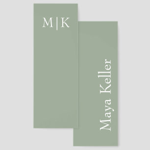 Sage Green and White   Modern Monogram Bookmarks