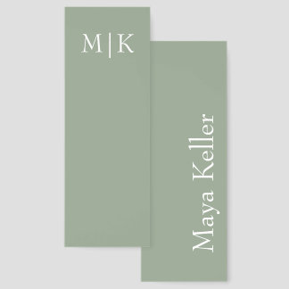 Sage Green and White | Modern Monogram Bookmarks