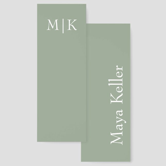 Sage Green and White | Modern Monogram Bookmarks (Front & Back)