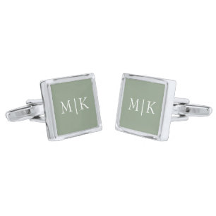 Sage Green and White Modern Monogram Cufflinks