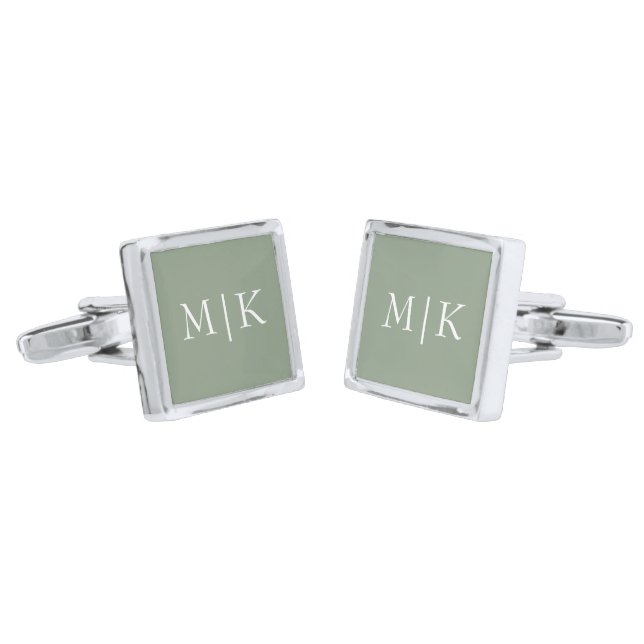 Sage Green and White | Modern Monogram Cufflinks (Angled)