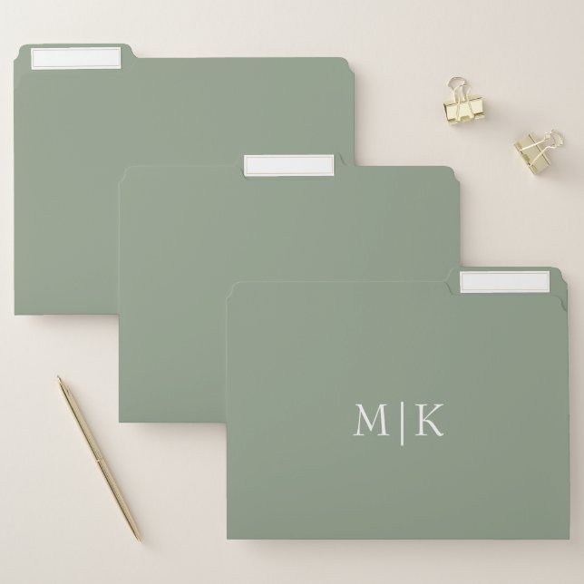 Sage Green and White | Modern Monogram File Folder (Set)