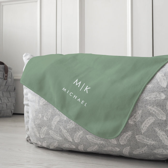 Sage Green and White | Modern Monogram Fleece Blanket