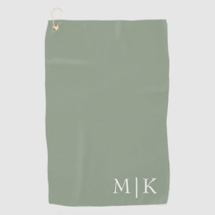 Sage Green and White Modern Monogram Golf Towel