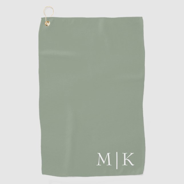 Sage Green and White | Modern Monogram Golf Towel (Front)