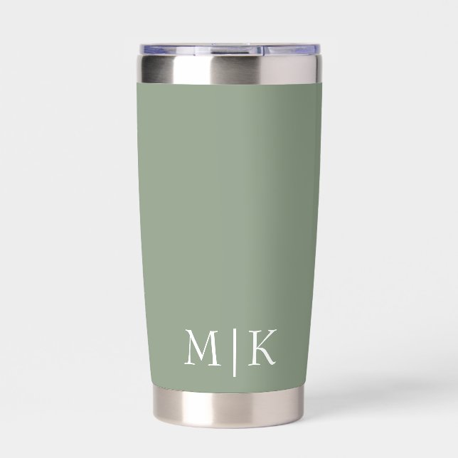 Sage Green and White | Modern Monogram Insulated Tumbler (Front)