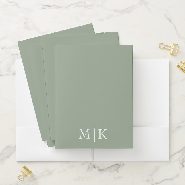 Sage Green and White | Modern Monogram Pocket Folder (In Situ)
