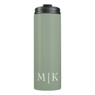 Sage Green and White Modern Monogram Thermal Tumbler