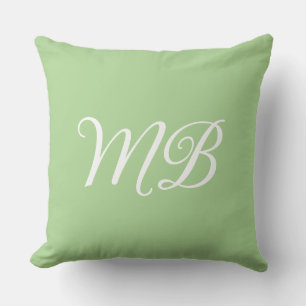 sage green and white monogram name initials throw pillow