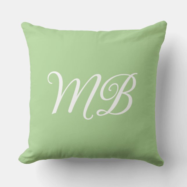 sage green and white monogram name initials throw pillow (Front)