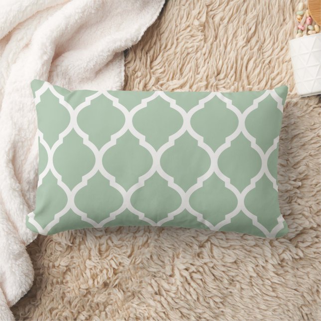 Sage Green and White Moroccan Pattern Lumbar Pillow (Blanket)