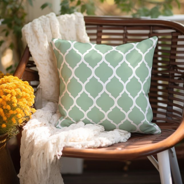 Sage Green and White Moroccan Pattern Outdoor Pillow (Creator Uploaded)