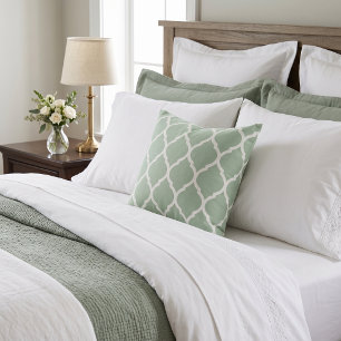 Sage Green and White Moroccan Pattern Throw Pillow