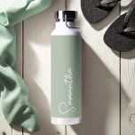 Sage Green and White Personalized Water Bottle<br><div class="desc">This personalized insulated bottle features your name in white handwritten script typography over a solid sage green background. Great for keeping those summertime drinks cold or for adding warm feeling for your loved ones over the cold months! Makes a great bridal party gift for her! Font styles, and colors can...</div>