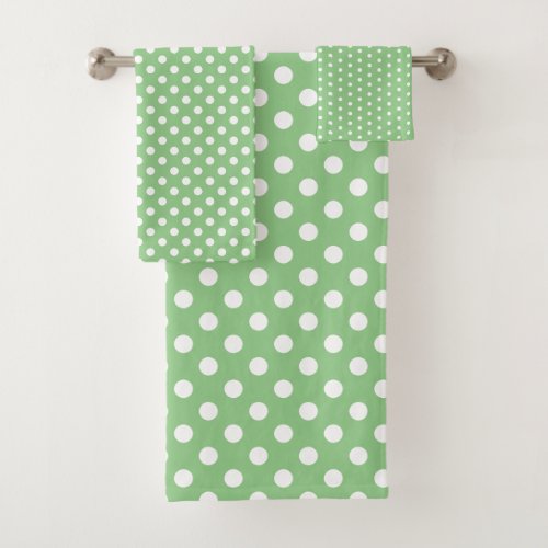 Sage Green and White Polka Dot Bath Towel Set