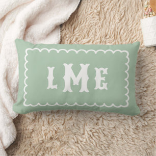 Sage Green and White Scalloped Monogram Lumbar Pillow
