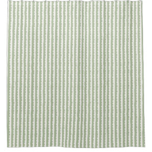 Sage Green and White Scalloped Stripe Shower Curtain