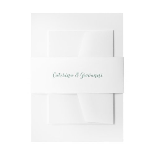 Sage Green and White Simple Names Wedding Invitation Belly Band