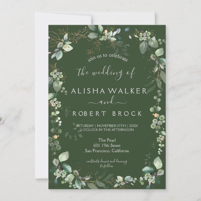 Sage Green and White Simple Wedding Invitation (Front)