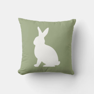 Sage Green And White Sitting Bunny Cute Easter Throw Pillow