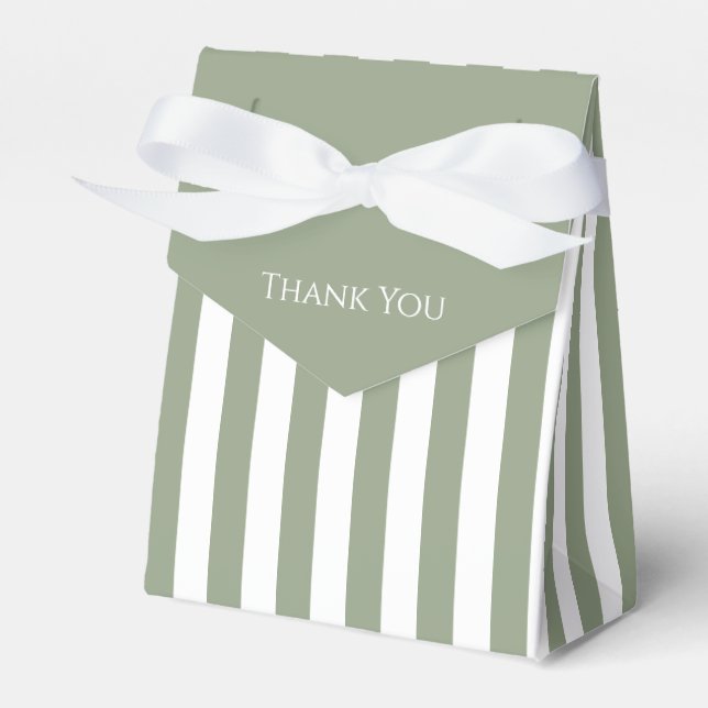 Sage Green and White Stripe Thank You Favor Boxes (Front Side)