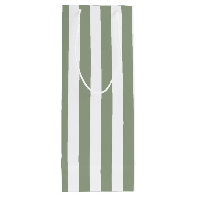Sage Green and White Stripe  Wine Gift Bag (Back)