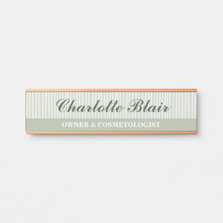 Sage Green and White Striped Elegant Door Sign