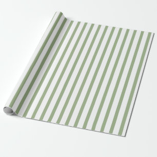 Sage Green and White Striped Wrapping Paper