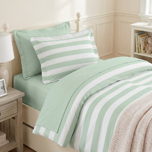 Sage Green and White Stripes Duvet Cover
