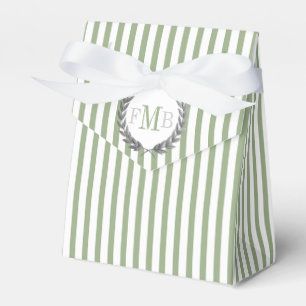 Sage green and white stripes monogram wedding favor boxes
