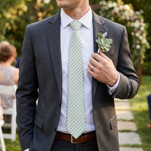 Sage Green and White Stripes Neck Tie